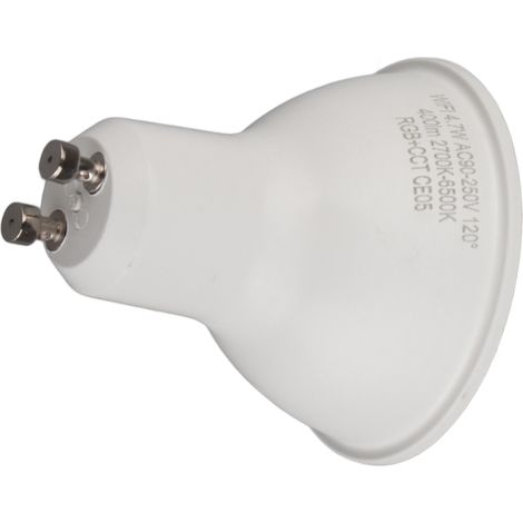 Ampoule LED connectée WiFi Tuya, RGB+WW dimmable 4.7W, GU10 large tension AC90-250V, maison intelligente (1/5)