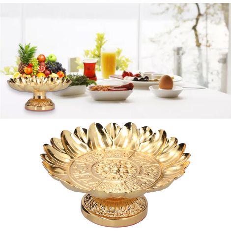 Frutero decorativo y resistente de aleación de aluminio de estilo retro para templos, ofrendas y decoración del hogar. [Plato decorativo] + [Bandeja para fruta] + [Aleación] + [Estilo retro, brillante (1/5)