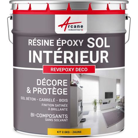 Peinture sol, résine epoxy, peinture pour sol, salon, cuisine, salle de bains, effet miroir : Revepoxy deco - 2.5 kg (jusqu'à 12.5 m² en 2 couches) Jaune Signalisation - RAL 1023 - ARCANE INDUSTRIES