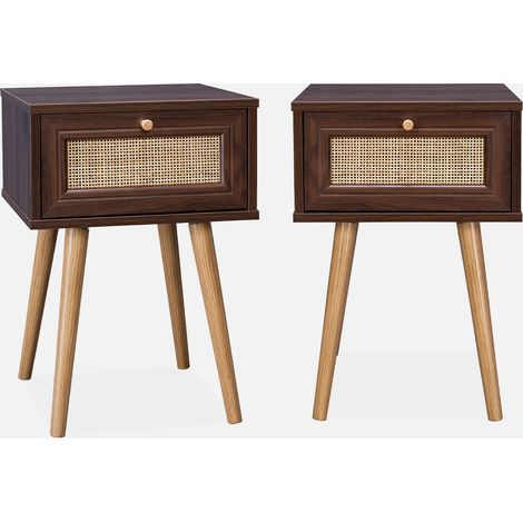 Set 2 comodini effetto legno e cannage (1/5)