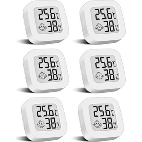 Set mit 6 Mini-Digitalthermometern mit Schalter, LCD-Hygrometer, drahtlosem Temperatursensor für Innenräume, hochpräziser Temperatursensor in °F/°C, für Babyzimmer und den Gebrauch in Innenräumen (1/5)