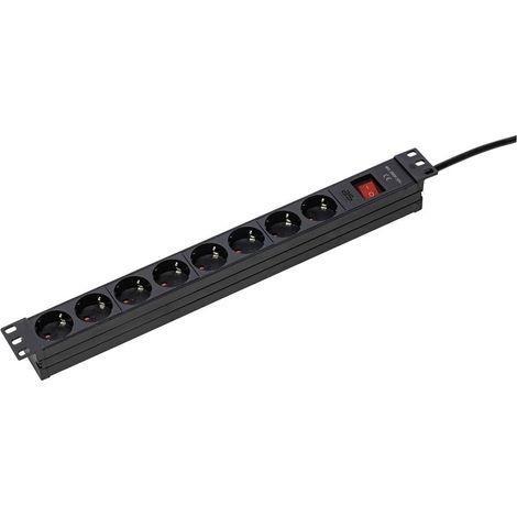 Bloc multiprise 8 Voies 19 Rack, pour Installation Universelle dans Les armoires réseau 19", 230 V/16 A, en 45 degrés, IP20, Noir, câble de 3 m