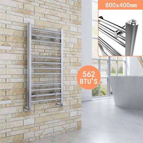 ELEGANT 800 x 400 mm Straight Towel Rail Radiator Chrome Bathroom Radiator + Angled Radiator Valves (1/5)