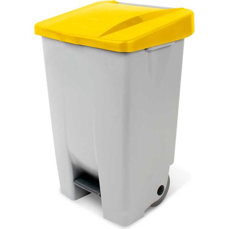 BRB Poubelle à pédale avec roues, capacité 80 litres, HxLxP 740 x 490 x 420 mm, gris corpus, couvercle jaune (1/3)