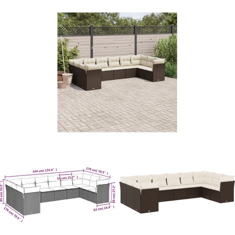 10-tlg. Garten-Sofagarnitur mit Kissen Braun Poly Rattan - Gartensortiment - Outdoor Möbel - Gartenlounge - Lounge Set - Rattan Sofa - Home & Living