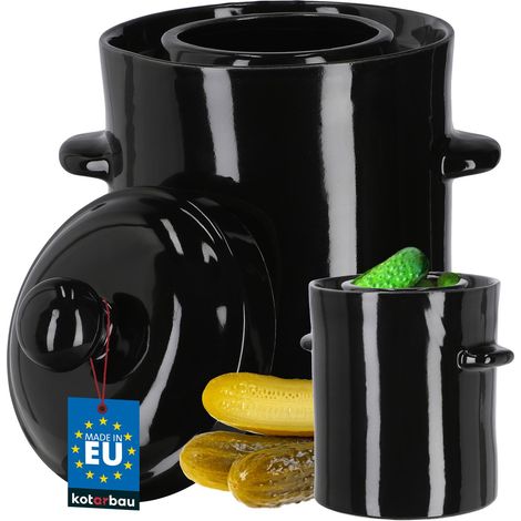KOTARBAU® Pot a Choucroute 2,5 L - avec Couvercle et Rigole à Eau Pot Fermentation - Pot à Choucroute - Kimchi Pot - Jarre de Fermentation - Grès - Noir (1/5)