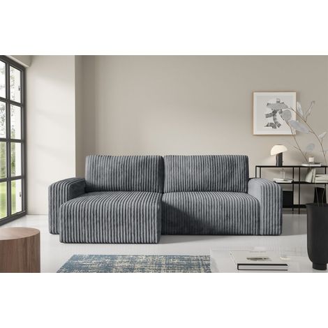 Ecksofa mit Schlaffunktion NATALIA in Stoff Tilia Grau Ottomane Links