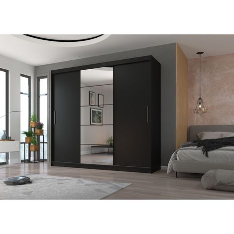 Schiebetürenschrank Schrank Nr.490 in Schwarz matt- Spiegel 235x215x59 cm (1/3)