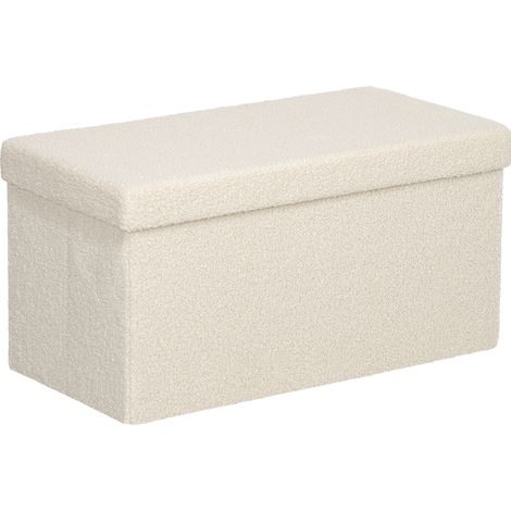 Banco con almacenaje plegable tapizado efecto terciopelo 76 x 38 x 38 cm color crema blanco HOMVRA (1/5)