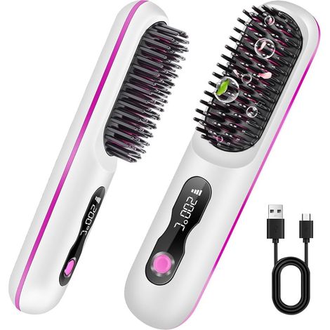 Cepillo alisador de cabello inalámbrico, mini alisador de cabello anti-quemaduras (1/5)