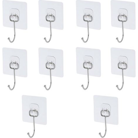 Confezione da 10 ganci da parete trasparenti autoadesivi, impermeabili e resistenti all'olio. (1/5)