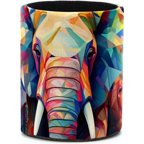 Optimisez votre espace de rangement avec ce porte-stylo cylindrique et organiseur de bureau, idéal pour ranger les cosmétiques et le matériel d'art, et orné d'un motif d'éléphant coloré. (1/5)