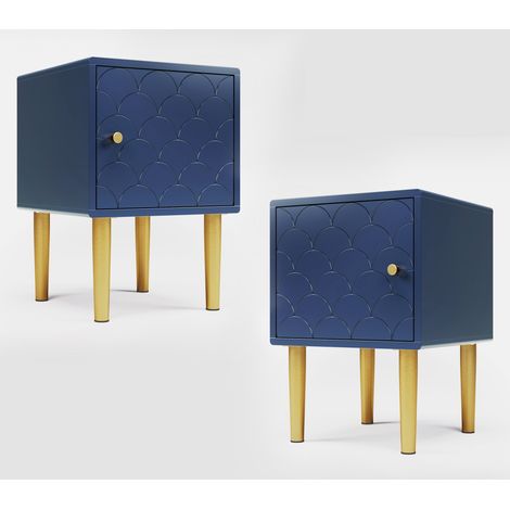 Nachttisch mit Schublade, 20 cm Metallbeinen und Griff links oder rechts, Holz, 35 x 35 x 50 cm, Marineblau