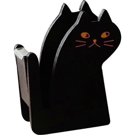 Dévidoir de ruban adhésif en forme de chat, coupe-ruban adorable, distributeur de ruban adhésif en bois style rétro-8.7X6CM-Black (1/2)