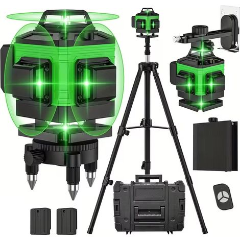 Niveau laser 16 lignes – Coffret plastique + trépied – Auto-nivelant – Vert – Chantier