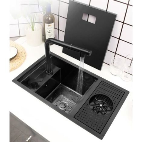 LEDANDER Évier de cuisine (55 x 45 cm) — Évier simple cuve en acier inoxydable 304, avec robinet à col de cygne et rince-verres, évier à légumes (1/5)