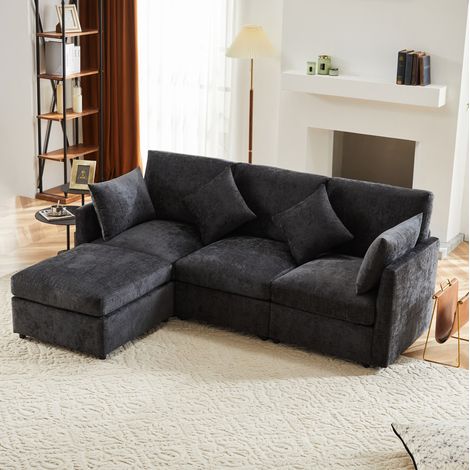 Canapé d'angle modulable 3-4 places chenille gris OKMYHOME (1/5)
