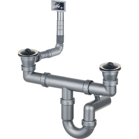 Sifone per lavello in acciaio, 2 camere - scarico da 2", acciaio ZXY 9922 (1/4)