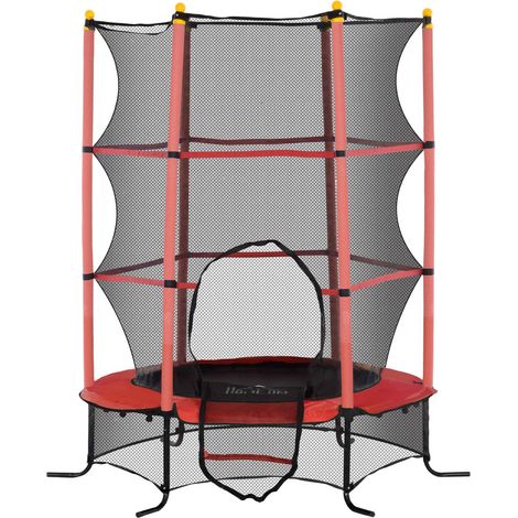 Kindertrampolin Ø163 cm, Trampolin mit Sicherheitsnetz, Randabdeckung, Gartentrampolin für Kinder 3-10 Jahre, bis 50 kg belastbar, Rot