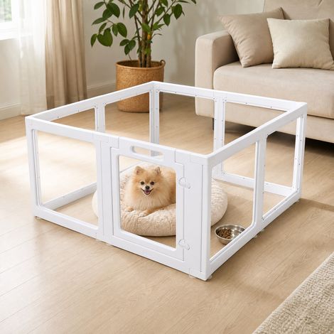 Parc de jeu transparent en acrylique pour chiens et chats, enclos d'intérieur, clôture transparente pour chiots, lapins et chats, parc en plastique facile à assembler, 8 panneaux (1/5)