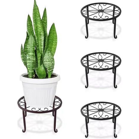 Support pour Plantes en Pot, [Lot de 3] Porte-Pots de Fleurs en Fer pour l'intérieur, Résistant à la Rouille, 9 Pouces Support de Jardin Durable en Métal - Noir (1/5)