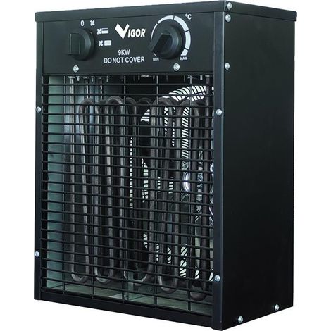 Vigor WIND-9 Generatore Aria Calda Trifase 9000W 400V Portata 1051 m³-h Area 80 m² IP44 colore Nero (1/2)