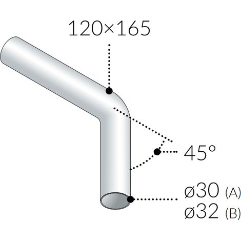Curva 45° liscia ottone cromato d.30 l.250mm tubo scarico lavabo 81.254.5