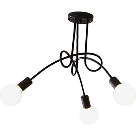 Suspension industrielle fer art moderne 3 branches noire facile à poser éclairage plafond salon chambre bureau cuisine (1/4)