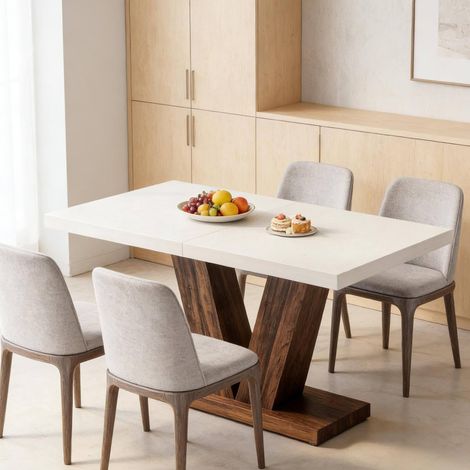 REDOM - Mesa de comedor 120x80x75 cm, tablero de 4 cm, para 4 a 6 personas, madera marrón rústico y blanco (1/5)