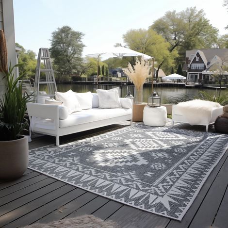 Tapis d'intérieur et d'extérieur - Tapis réversible résistant aux intempéries et imperméable - Motif géométrique Moderne - Motif Losanges - Tapis d'extérieur pour Jardin, Balcon (1/5)