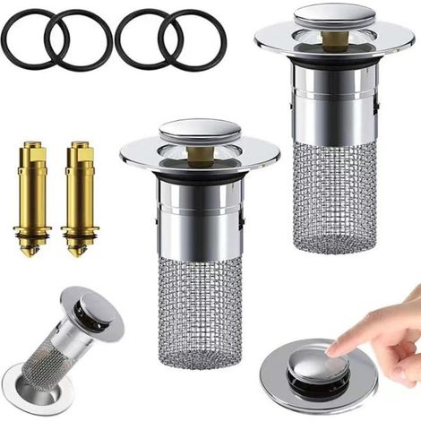 2 Pièces Bonde de lavabo Pop Up Universel, Filtre de vidange en Acier Inoxydable,avec Crépine pour Baignoire, Cuisine, Lavabo