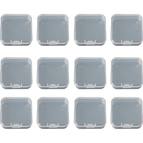 Lntyq 12 pcs de boîtes de rangement carrées en plastique transparent avec couvercles, pour les perles, les bouchons d'oreille et d'autres petits objets (5.5 x 5.5 cm) (1/5)