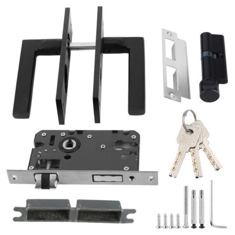 Serrure de porte de chambre à coucher en aluminium de l'espace serrure de poignée de chambre à coucher de sécurité à la maison avec des clés vis noir (1/4)