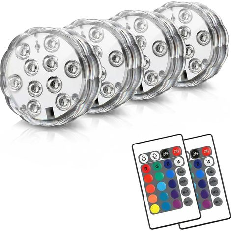 POLENTAT Lampes LED submersibles avec télécommande, 16 couleurs, 4 modes, alimentées par piles, étanches, pour piscine, bassin, baignoire, spa (lot de 4) (1/5)