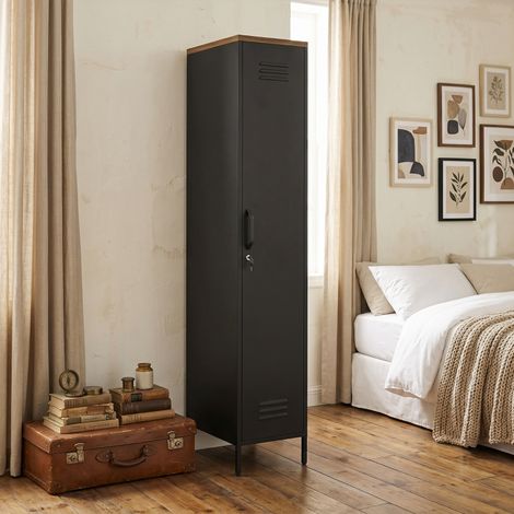 Armoire métallique, style industriel, avec étagères réglables pour chambre, garage et bureau, noire. (1/4)