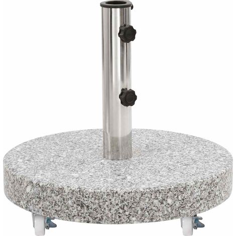 Vidaxl – Socle de parasol en granit 30 kg – Base ronde 45 cm – 4 roulettes et 2 boulons de verrouillage – Adaptateur pour mâts 38/48 mm