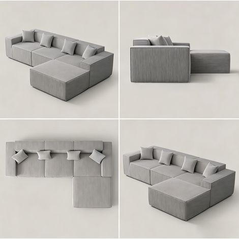 Modulares Ecksofa mit Schlaffunktion 277 cm aus grauem Samtoptik-Stoff MODENUIT (1/5)