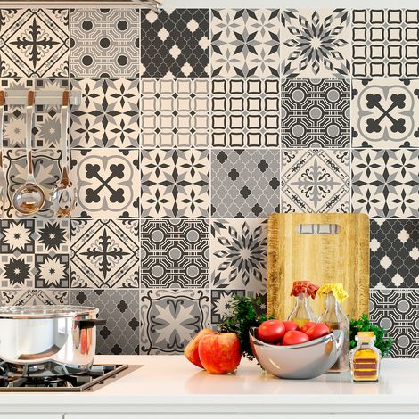 Sticker Mural Carrelage adhésif Cuisine Salle de Bain - 30 STICKERS CARREAUX DE CIMENT AZULEJOS MAEVA - 30stickers20x20cm (1/5)