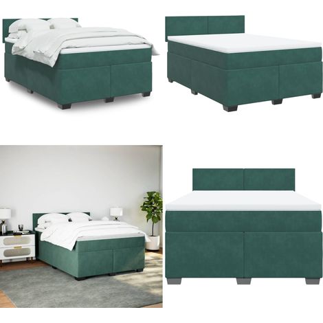 Sommier à lattes de lit et matelas Vert foncé 140x190cm Velours - Lit Double - Literie - Matelas À Ressorts Ensachés - Surmatelas - Chambre À Coucher - Home & Living (1/5)
