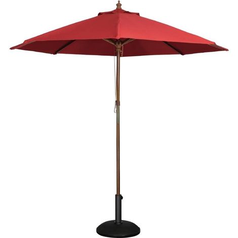 Parasol rond de 3 mètres de diamètre, rouge, bois et polyester, taille : 2,52 (H) x 3 (Dia) m, café bar bistro usage jardin, salle à manger en plein air, base vendue séparément (CD2138), GL305 (1/5)