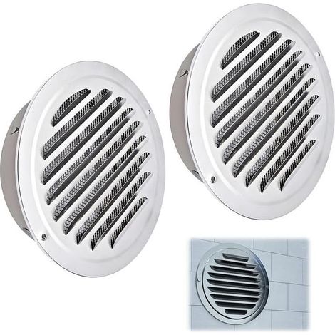 Zweiteiliges rundes Lüftungsgitter, 100 mm Edelstahl, mit Insektenschutzgitter, für den Außenbereich, z. B. für Garage, Küche, Bad oder Wand (1/4)