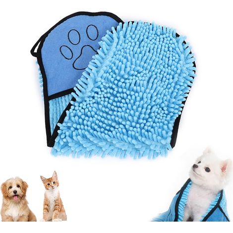 Serviette pour Chien en Microfibre Chenille, Serviette pour Animaux de Compagnie, Serviette pour Animaux de Compagnie Super Absorbante, pour Chat et Chien, Épaissir (Bleu, 62 23cm) (1/5)