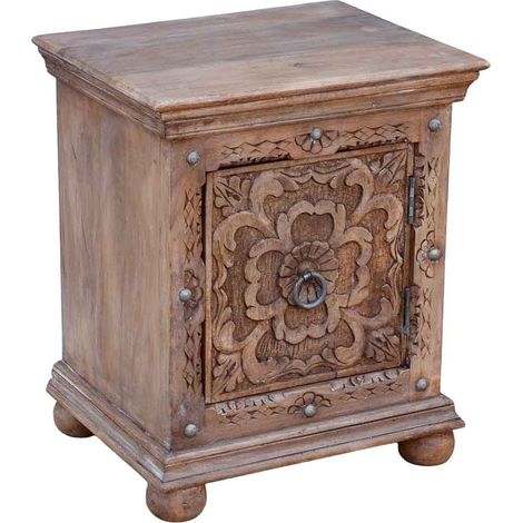 Mesita de noche de madera artesanal marrón 50x40x59h cm (1/5)