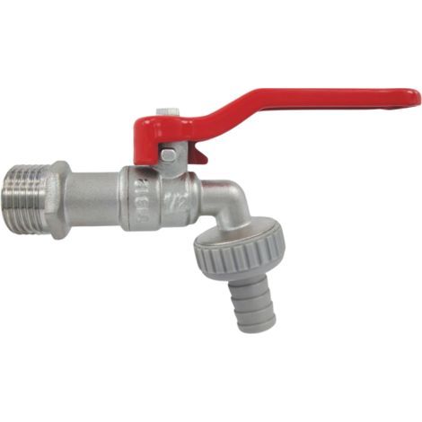 AquaCraft Auslaufventil 1/2 Zoll 1001000143  mit rotem Hebelgriff, messing verchromt, DIN 50930-6