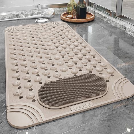 Tapis De Douche Anti-Dérapant Avec Pierre De Ponce - Pour Exfoliation Des Pieds - Ventouses Et Trous D’Évacuation - 36 x 10 x 10 cm - 1 Pièce (1/5)
