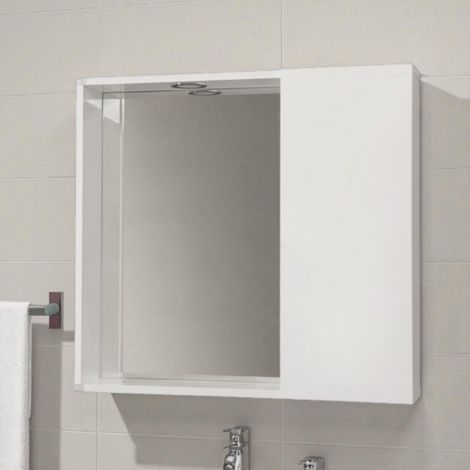 Specchiera contenitore con anta liscia e luce Led Bianco Lucido 68 cm (1/2)