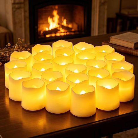 Juego de 24 velas LED sin llama a pilas - Luz blanca cálida - Velas eléctricas para decoración de mesa, bodas, cumpleaños, Navidad (1/5)