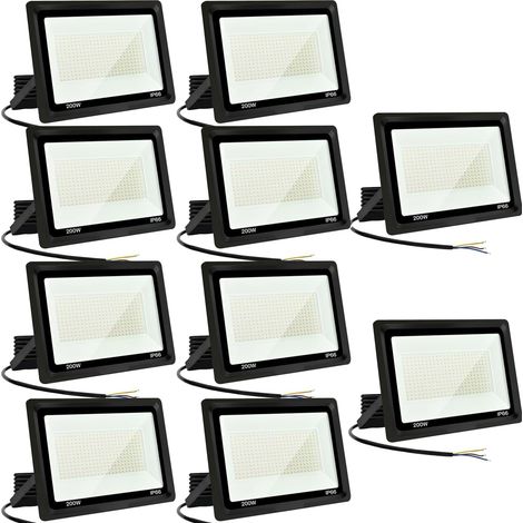 Projecteur LED extérieur 200 W 10 pièces IP66 étanche 6000 K 20 000 lm Projecteur LED super lumineux pour arrière-cour, garage, couloir, jardin