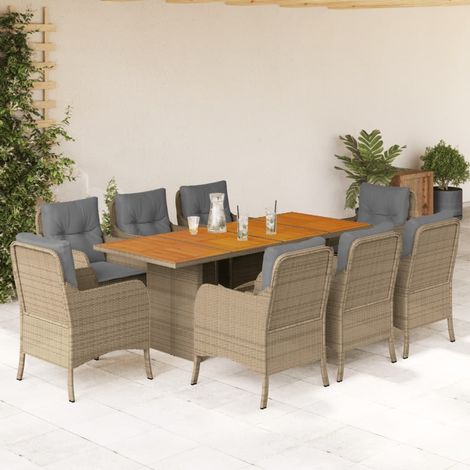 9-tlg. Garten-Essgruppe mit Kissen Beige Poly Rattan (1/5)
