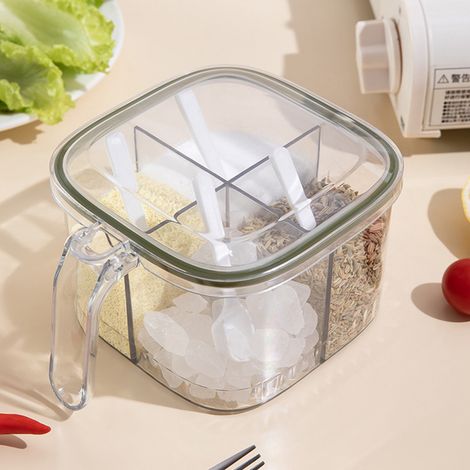 Boîte à épices transparente à 4 compartiments avec couvercle pour sel, poivre et sucre, verte (1/5)